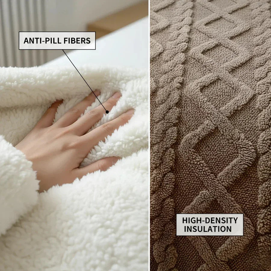 Soft sherpa fabric with anti-pill fibers and high-density insulation, Rovelli texture close-up