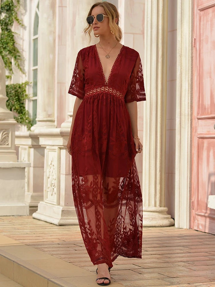 Toulouse Embroidered Maxi Dress - Burgundy