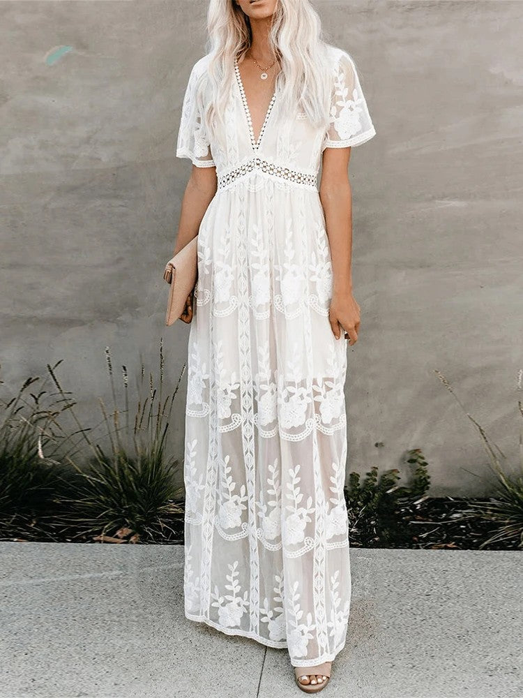 Toulouse Embroidered Maxi Dress - White
