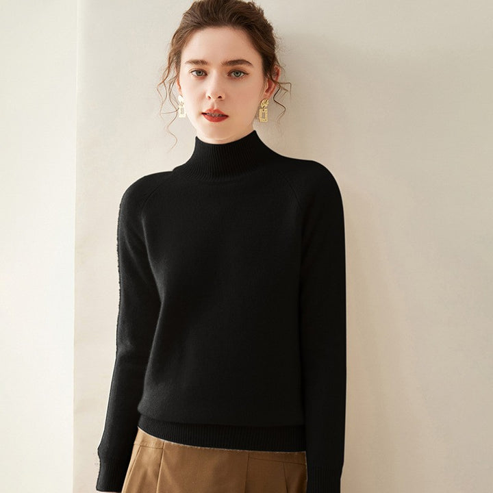 Valence Cashmere Mock Neck Sweater - Black