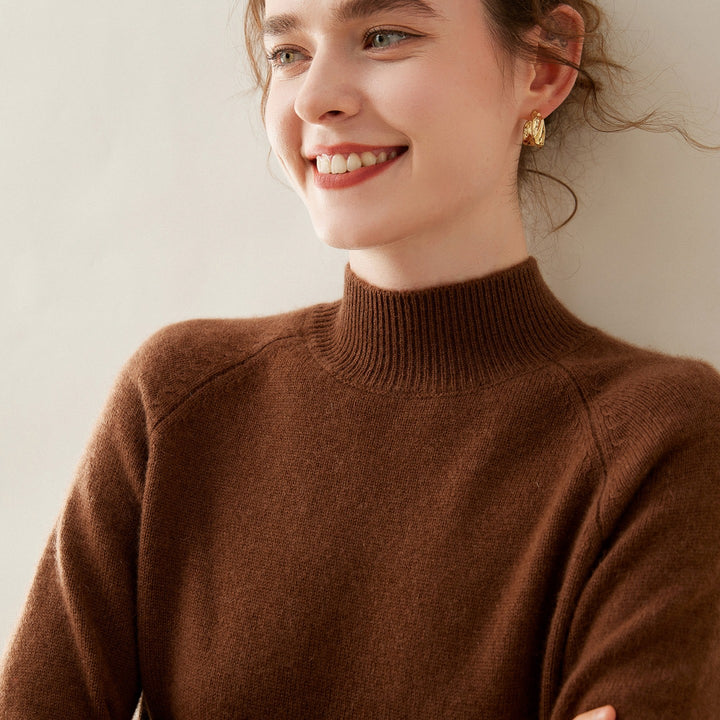 Valence Cashmere Mock Neck Sweater - Khaki Brown