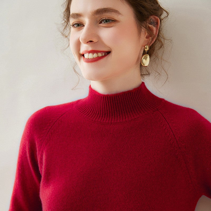 Valence Cashmere Mock Neck Sweater - Rouge Red