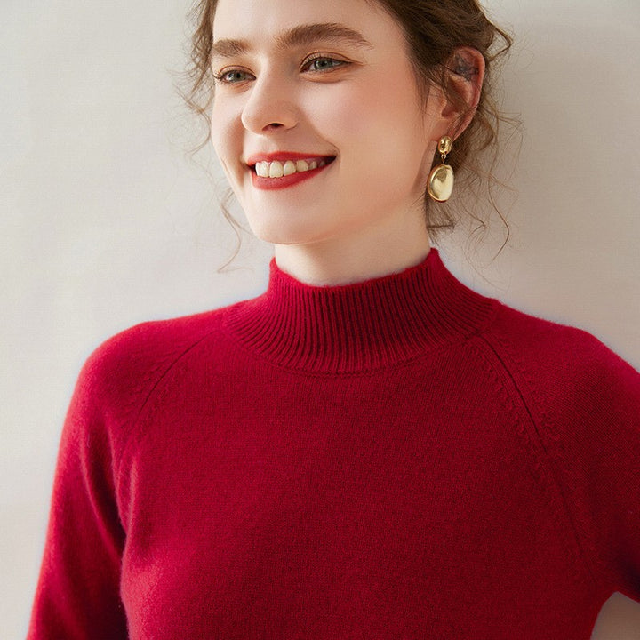 Valence Cashmere Mock Neck Sweater - Rouge Red