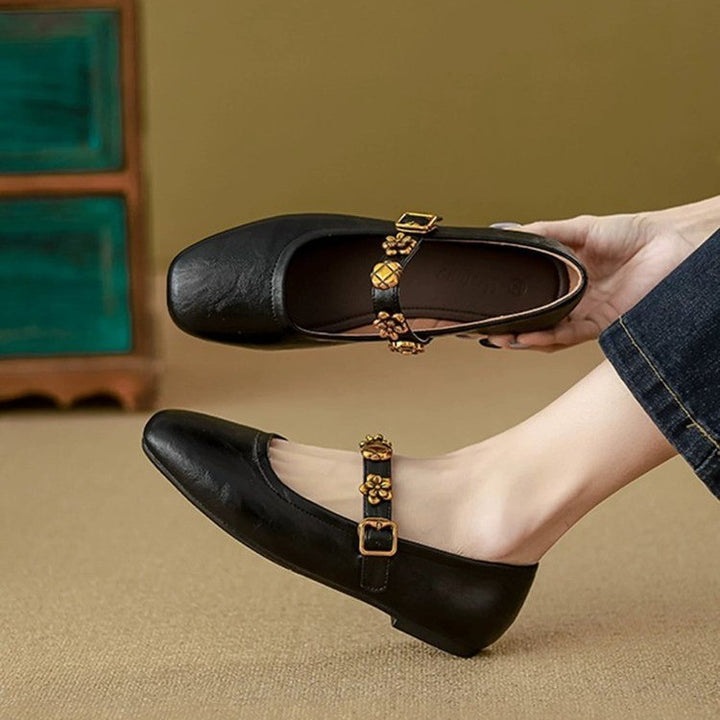 Valmont Sheepskin Mary Jane Flats - Black