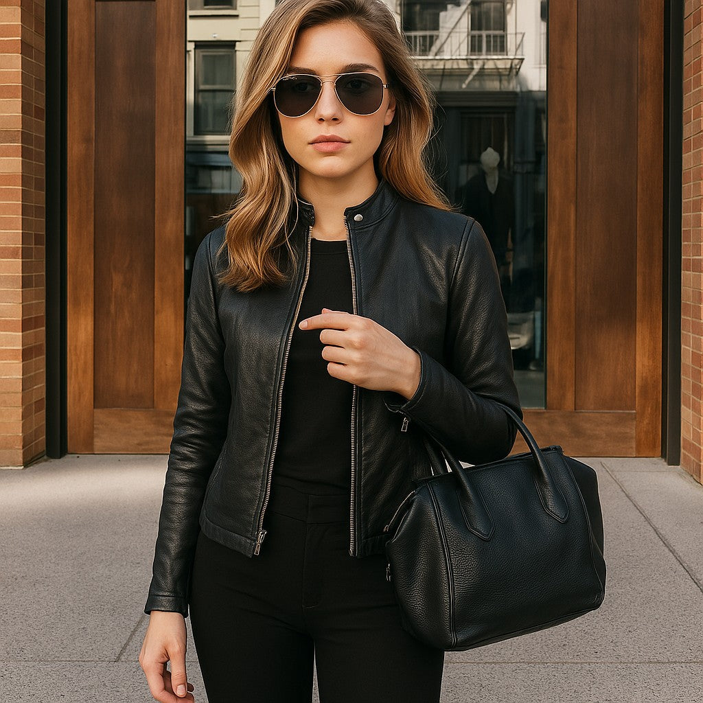 Valmont Slim Leather Biker Jacket - Black