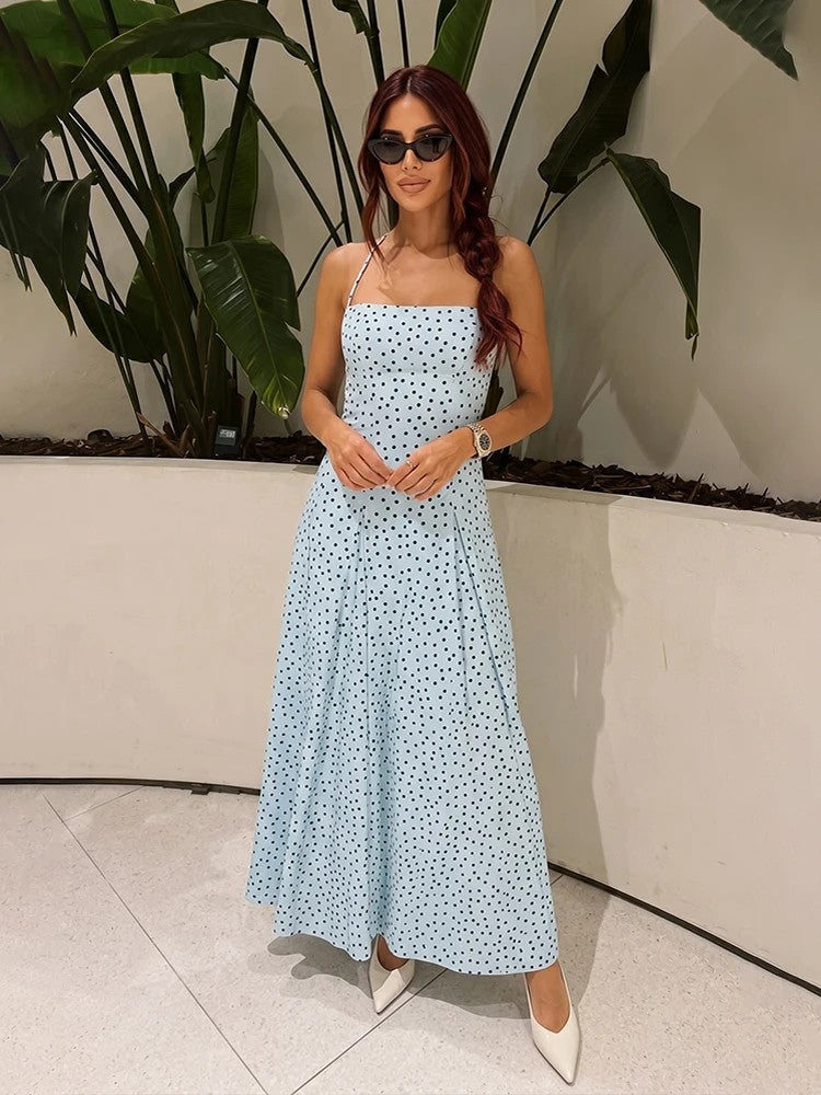 Vicenza Polka Dot Maxi Dress - Sky Blue