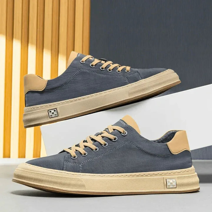 Rovelli men's Ariston sneakers in blue suede with beige accents and rubber sole