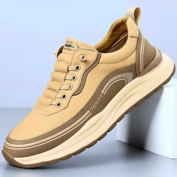 Rovelli khaki casual sneaker with thick sole and modern design, side profile view