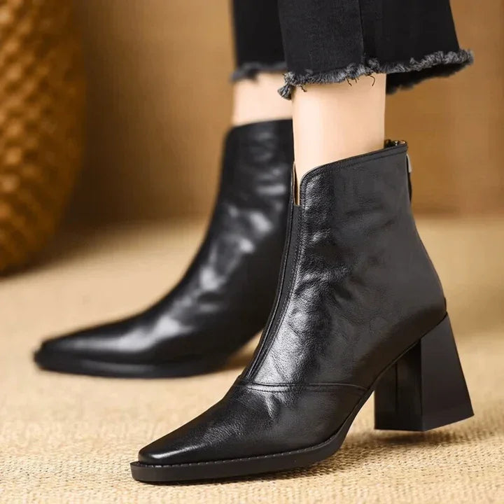 Rovelli women's black leather block heel ankle boots with pointed toe
