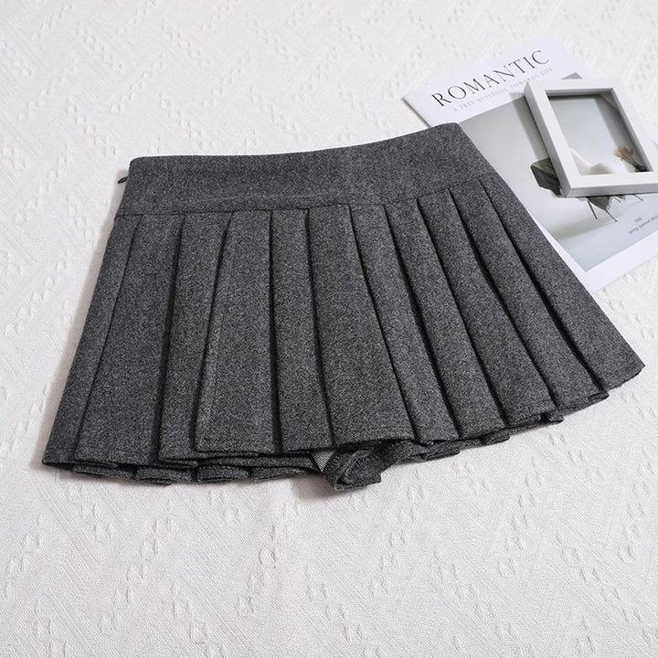 Wool Pleated Mini Skirt - Charcoal Grey