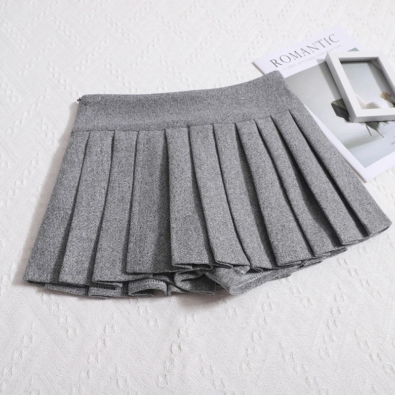 Wool Pleated Mini Skirt - Heather Grey
