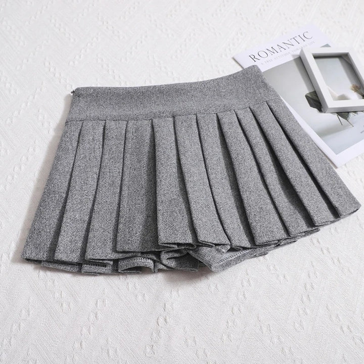 Wool Pleated Mini Skirt - Heather Grey