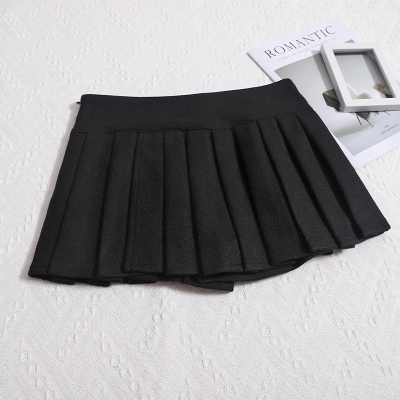Wool Pleated Mini Skirt - Onyx Black