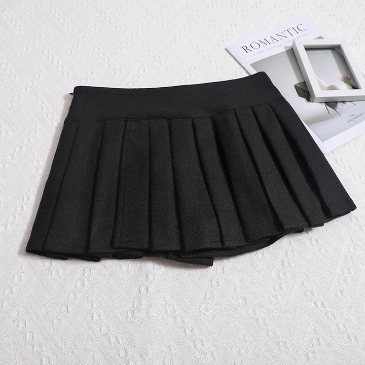 Wool Pleated Mini Skirt - Onyx Black
